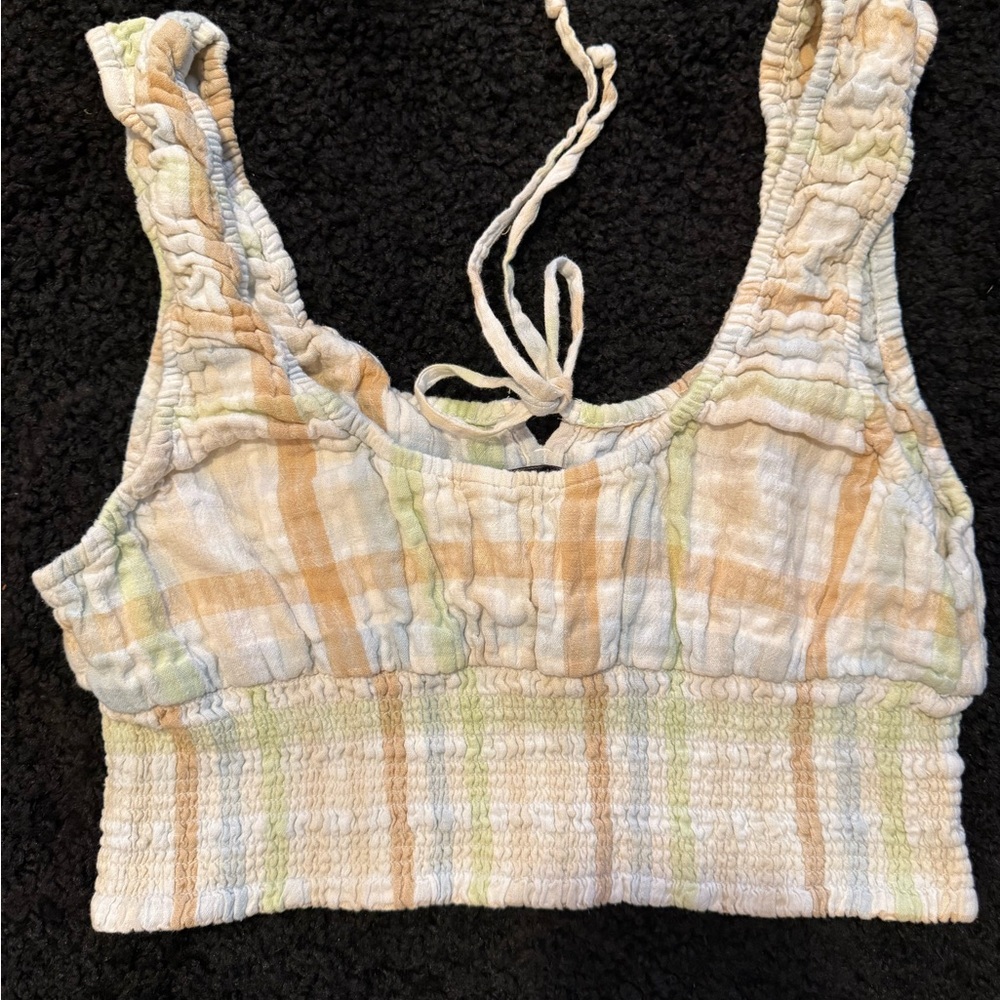 050 American Eagle - Plaid Smocked Crop Top - Size Large